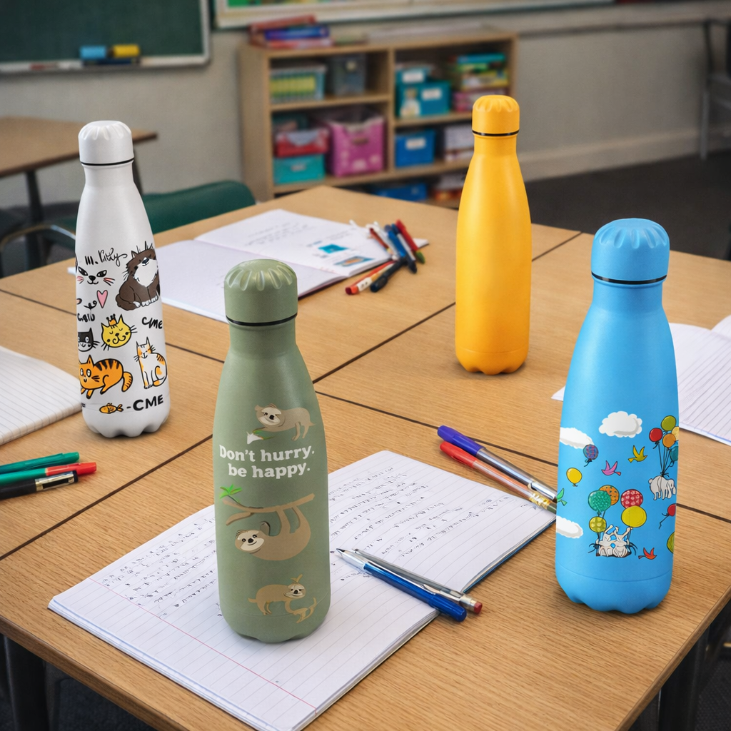 500ml water bottle on a school desk