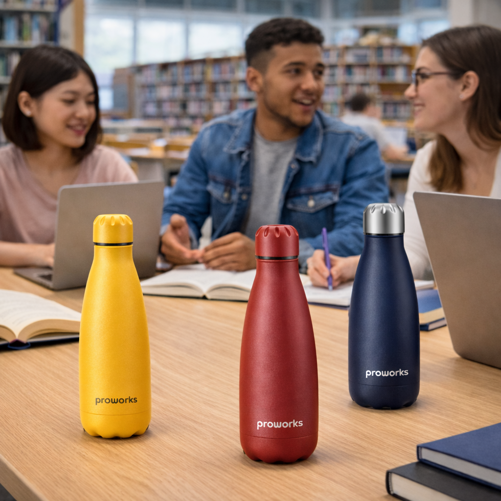 500ml water bottle by proworks in an education study table