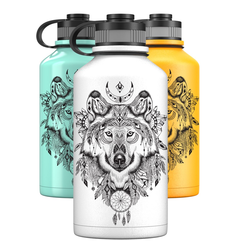 2 Litre Water Bottle - Aztec Wolf Pattern