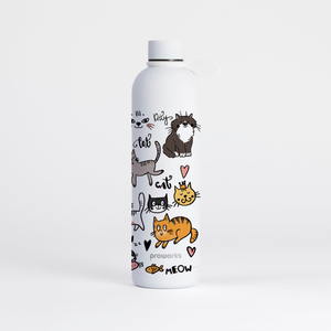 Proworks Pulse 1 Litre Water Bottle - Cat Party Pure White