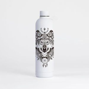 Proworks Pulse 1 Litre Water Bottle - Wolf Aztec Pattern - Pure White