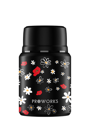 All Black Daisy Food Flask Trimmed