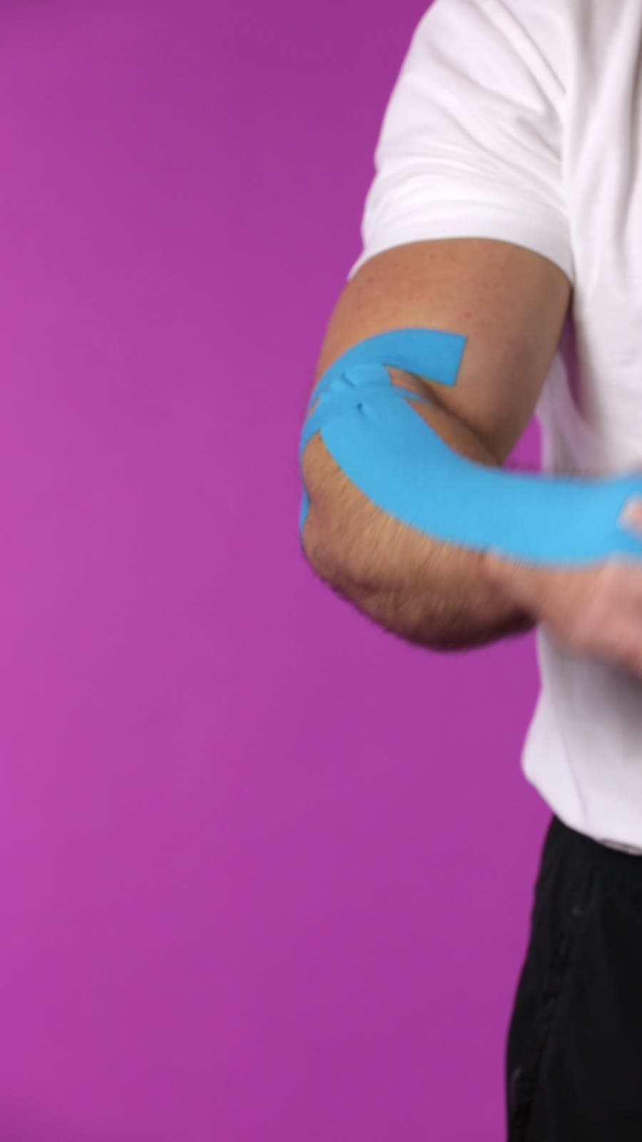 A finished Proworks kinesiology tape forearm and elbow application