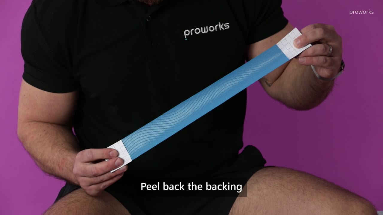 A prepared strip of Proworks kinesiology tape with rounded corners