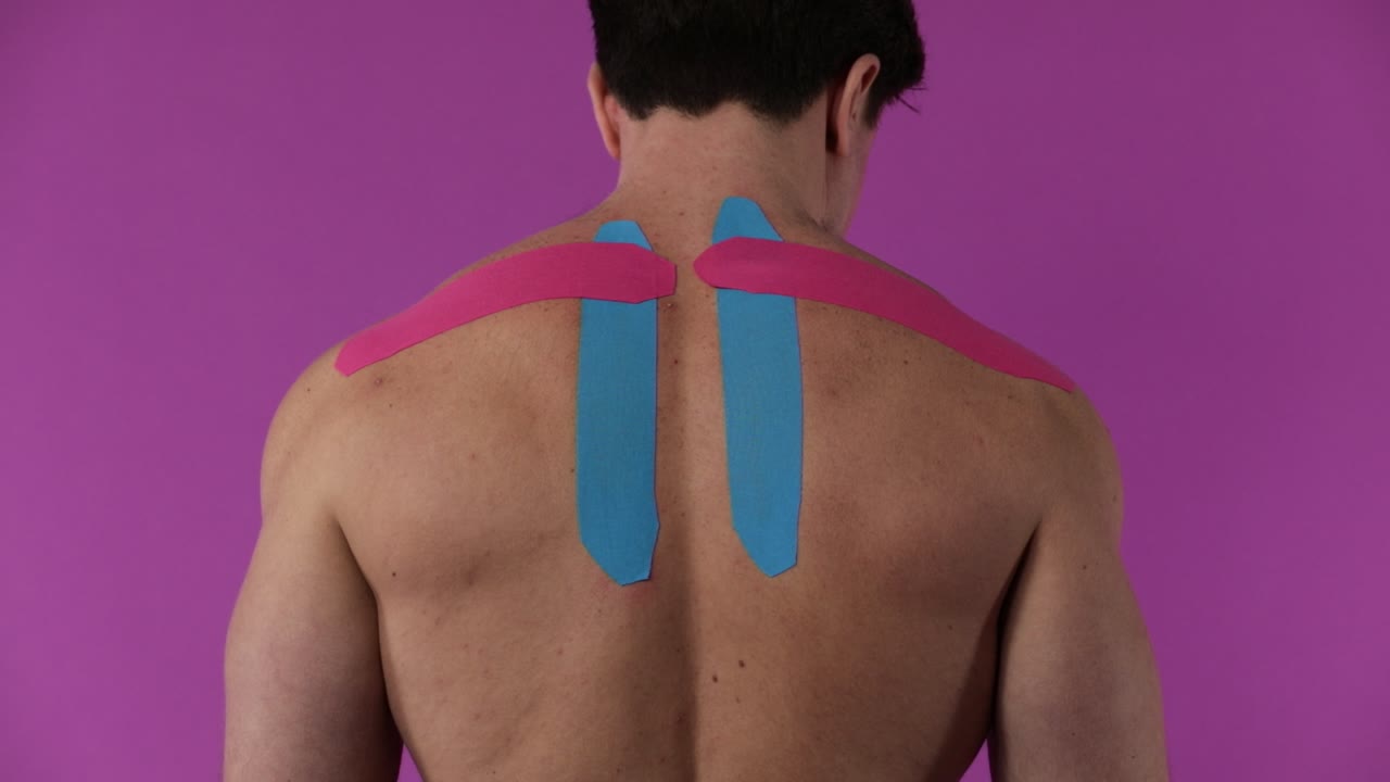 Completed Proworks kinesiology tape application on the shoulder