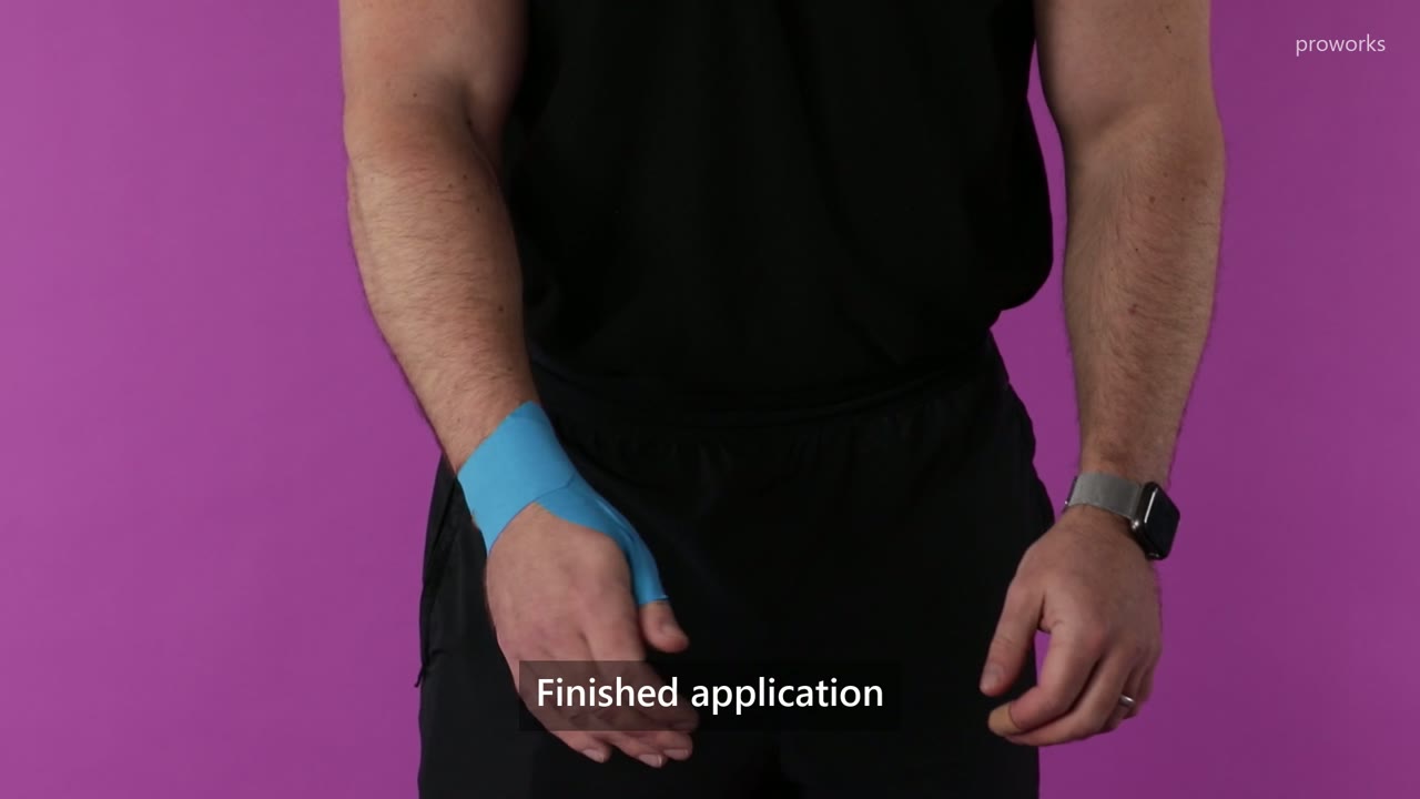 A finished Proworks kinesiology tape wrist application