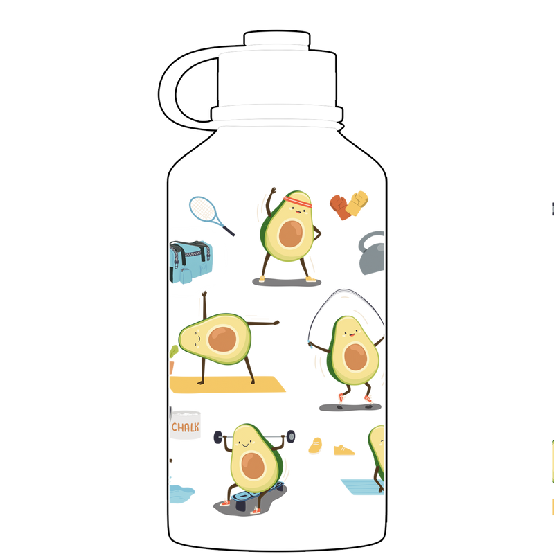 2 Litre Water Bottle - Avocardio Pattern