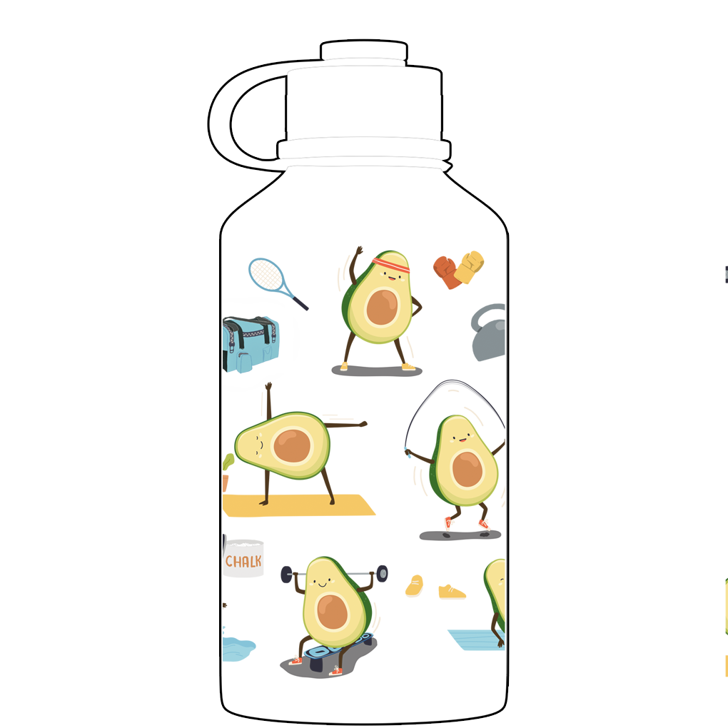 2 Litre Water Bottle - Avocardio Pattern