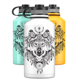 2 Litre Water Bottle - Aztec Wolf Pattern