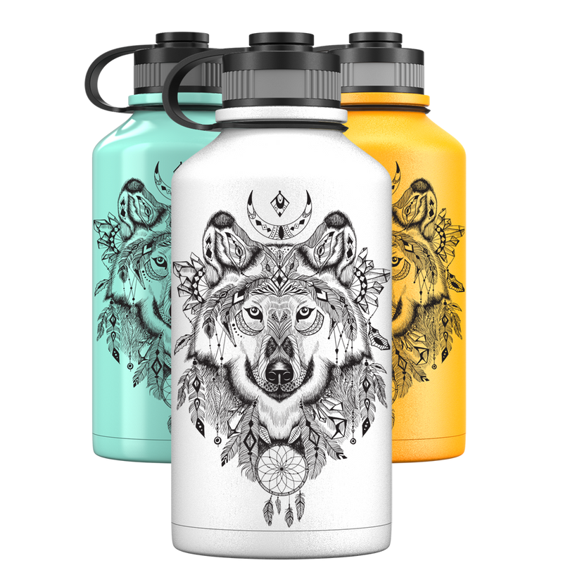 2 Litre Water Bottle - Aztec Wolf Pattern