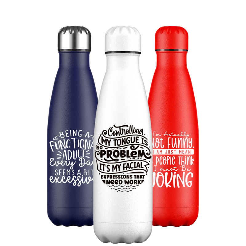 Botella de agua original con citas sarcásticas y citas de actitud
