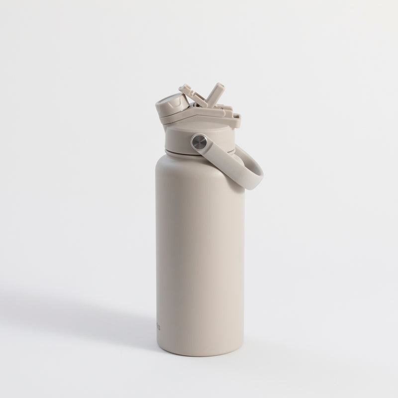 Proworks grey insulated water bottle with straw lid, 1 litre stainless steel