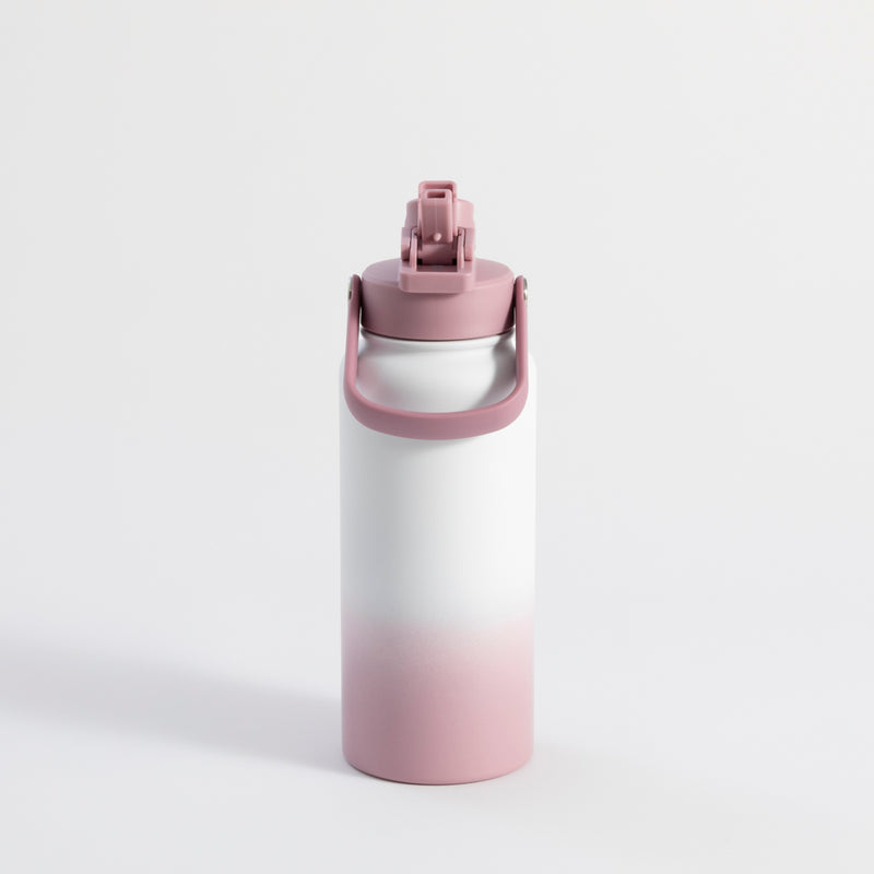 Blush Ombre 1 litre water bottle with straw, leak-proof insulated design