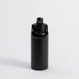 Black 1 litre water bottle with straw, leak-proof insulated design