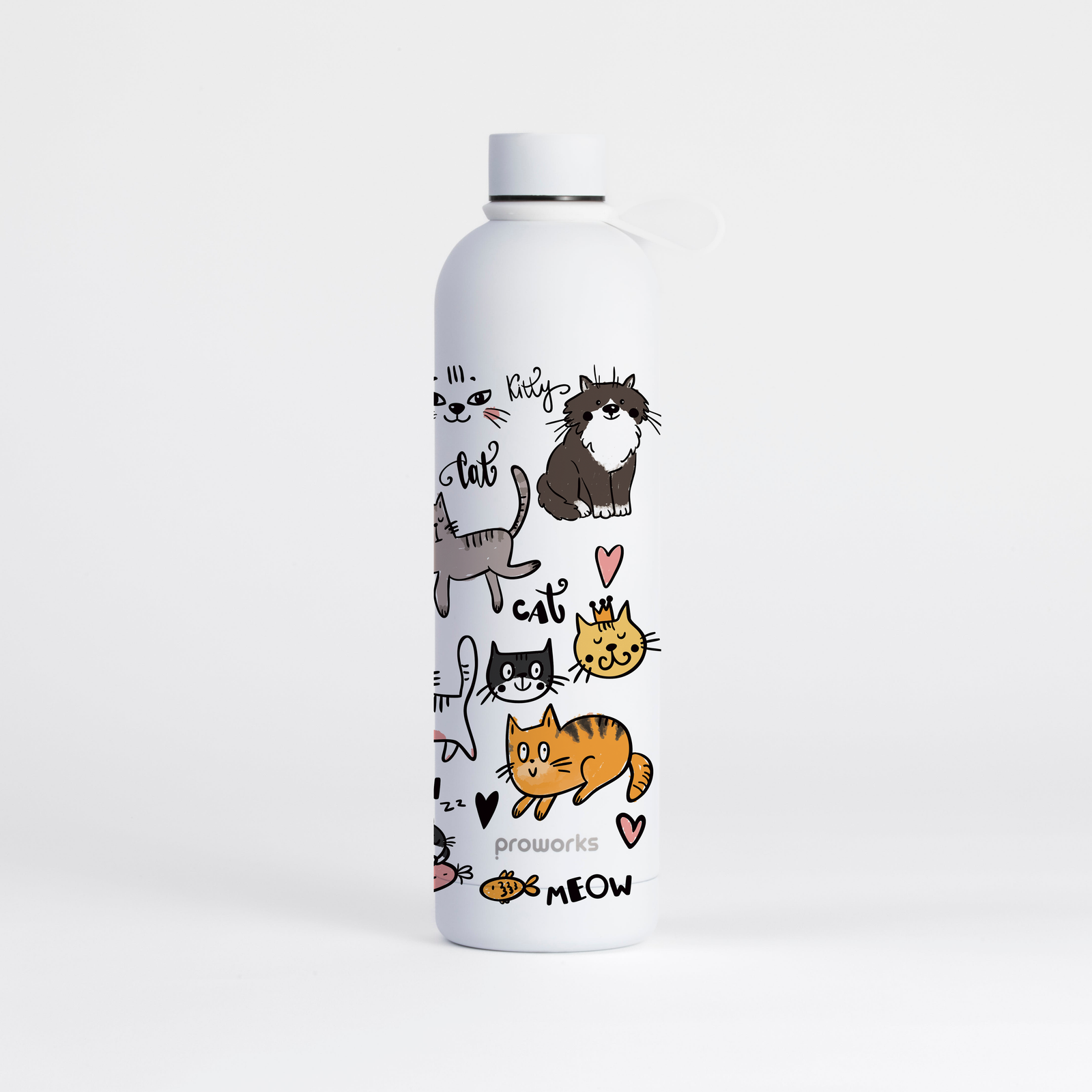 Proworks Pulse 1 Litre Water Bottle - Cat Party Pure White