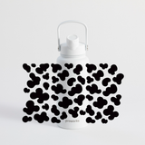 Proworks cow print insulated water bottle with straw lid, 1 litre stainless steel