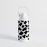 Proworks Switch 1L cow print water bottle with straw in cow print
