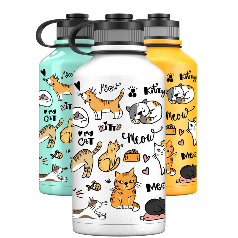 2 Litre Water Bottle - Cat Party Pattern