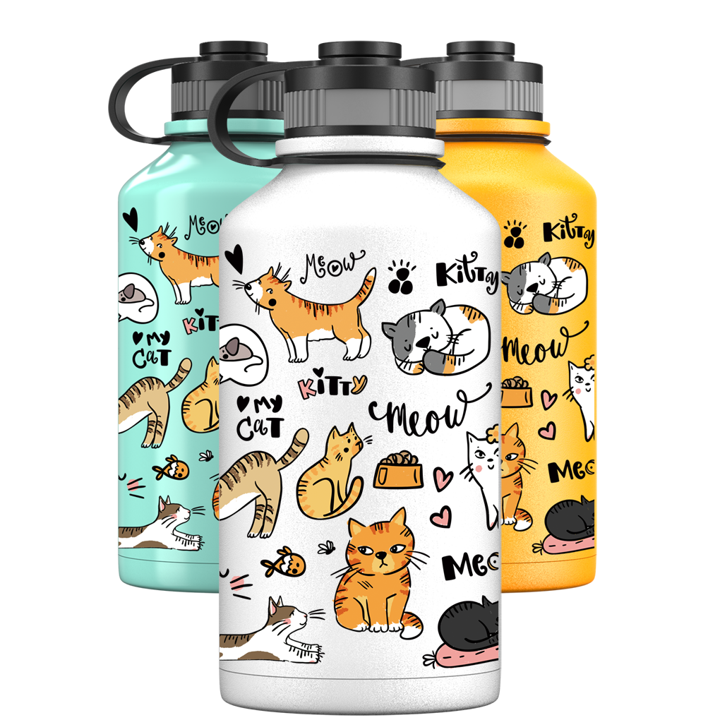 2-Liter-Wasserflasche – Katzenparty-Muster