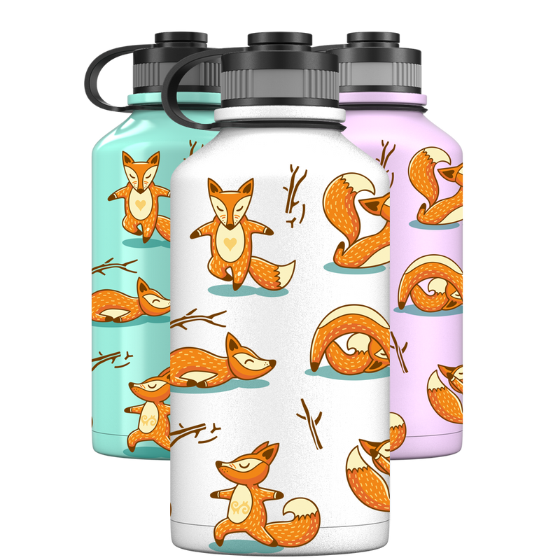 2 Litre Water Bottle - Fox Yoga Pattern