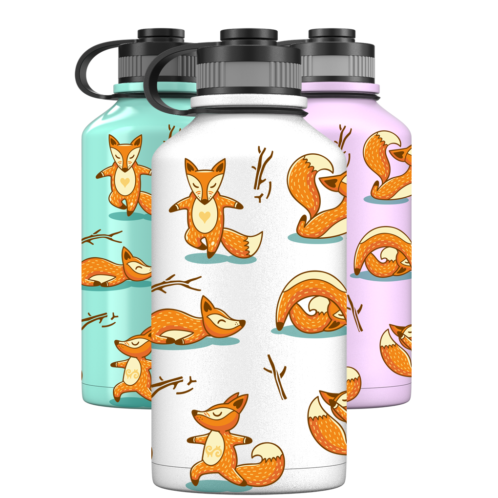 2 Litre Water Bottle - Fox Yoga Pattern