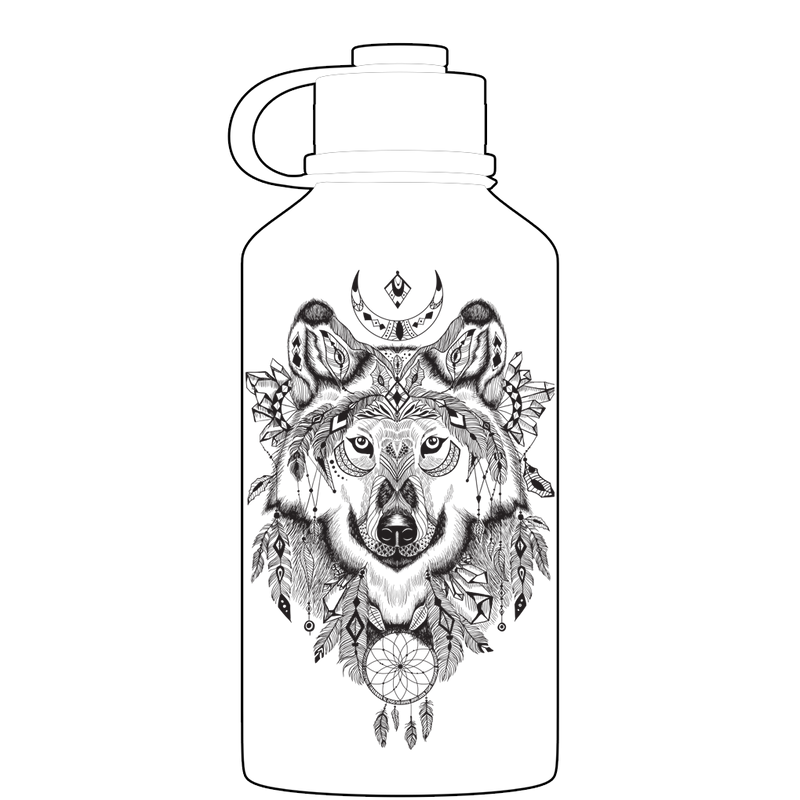 2 Litre Water Bottle - Aztec Wolf Pattern