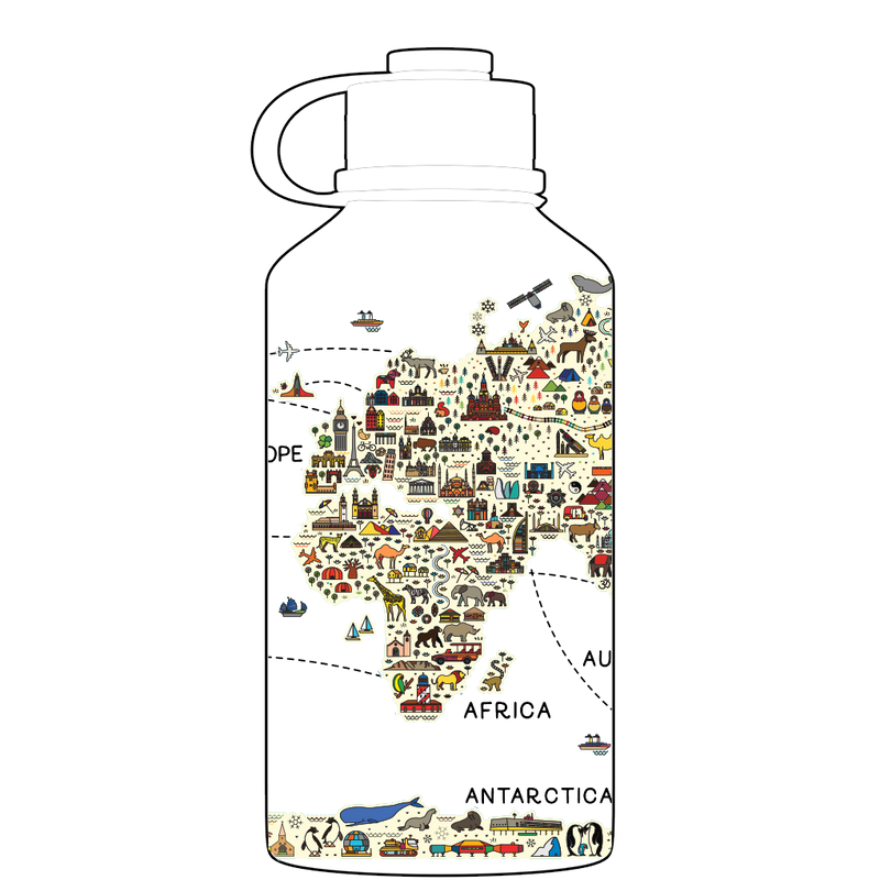 2 Litre Water Bottle - World Map Pattern