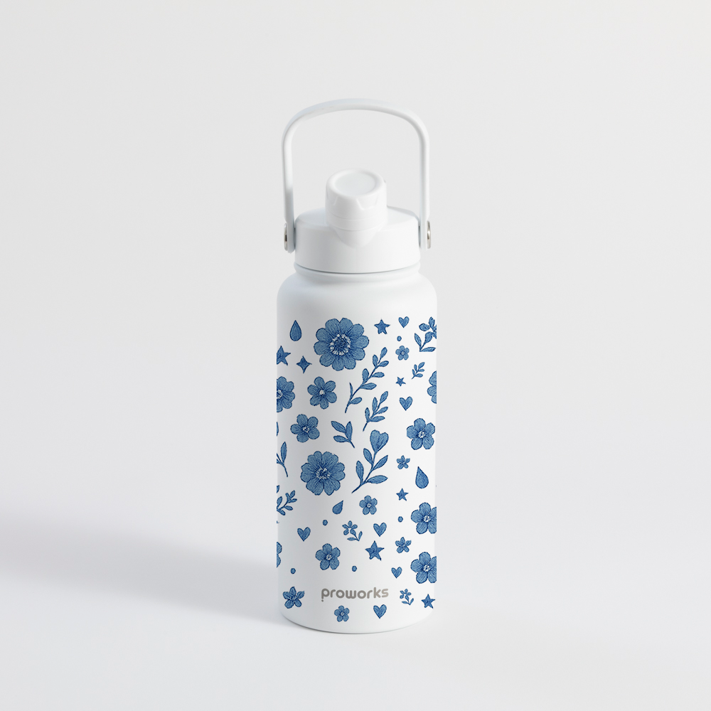 Switch 1L Water Bottle with Straw – Heirloom Floral - Artic White