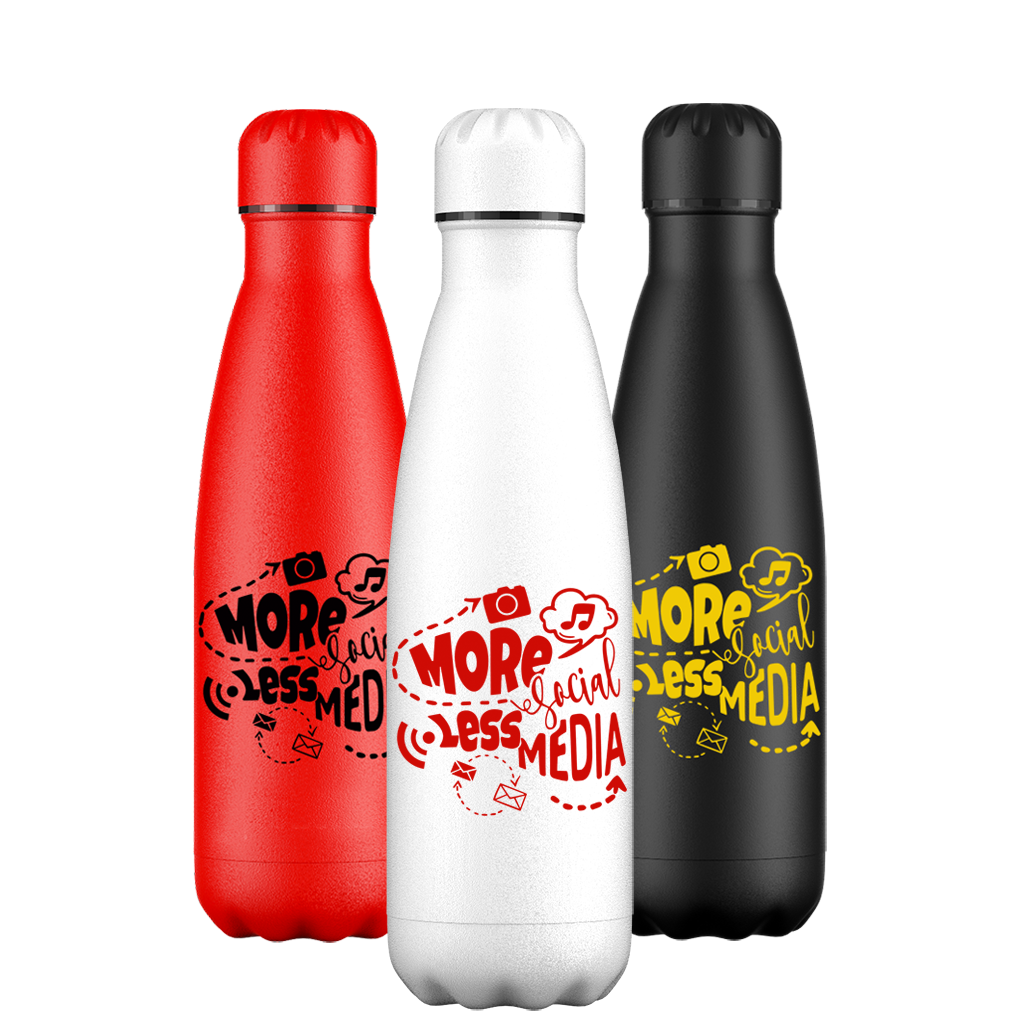 More Social Less Media Original Quotes Water Bottle