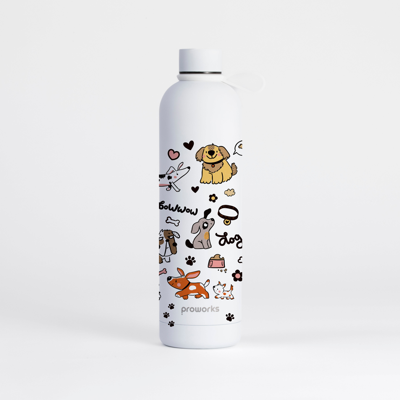 Proworks Pulse 1 Litre Water Bottle - Dog Party Pure White