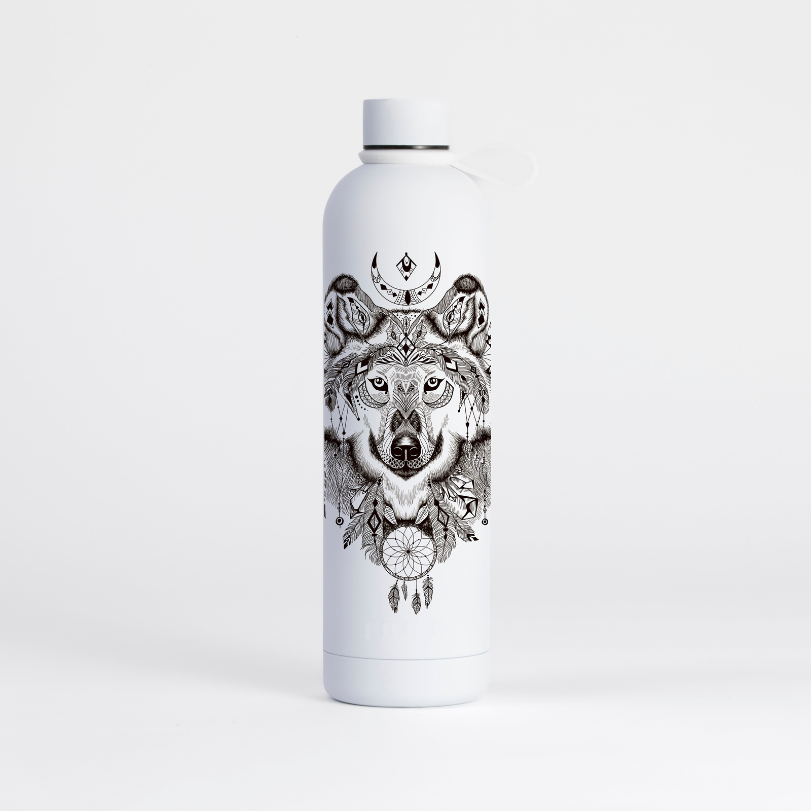 Proworks Pulse 1 Litre Water Bottle - Wolf Aztec Pattern - Pure White