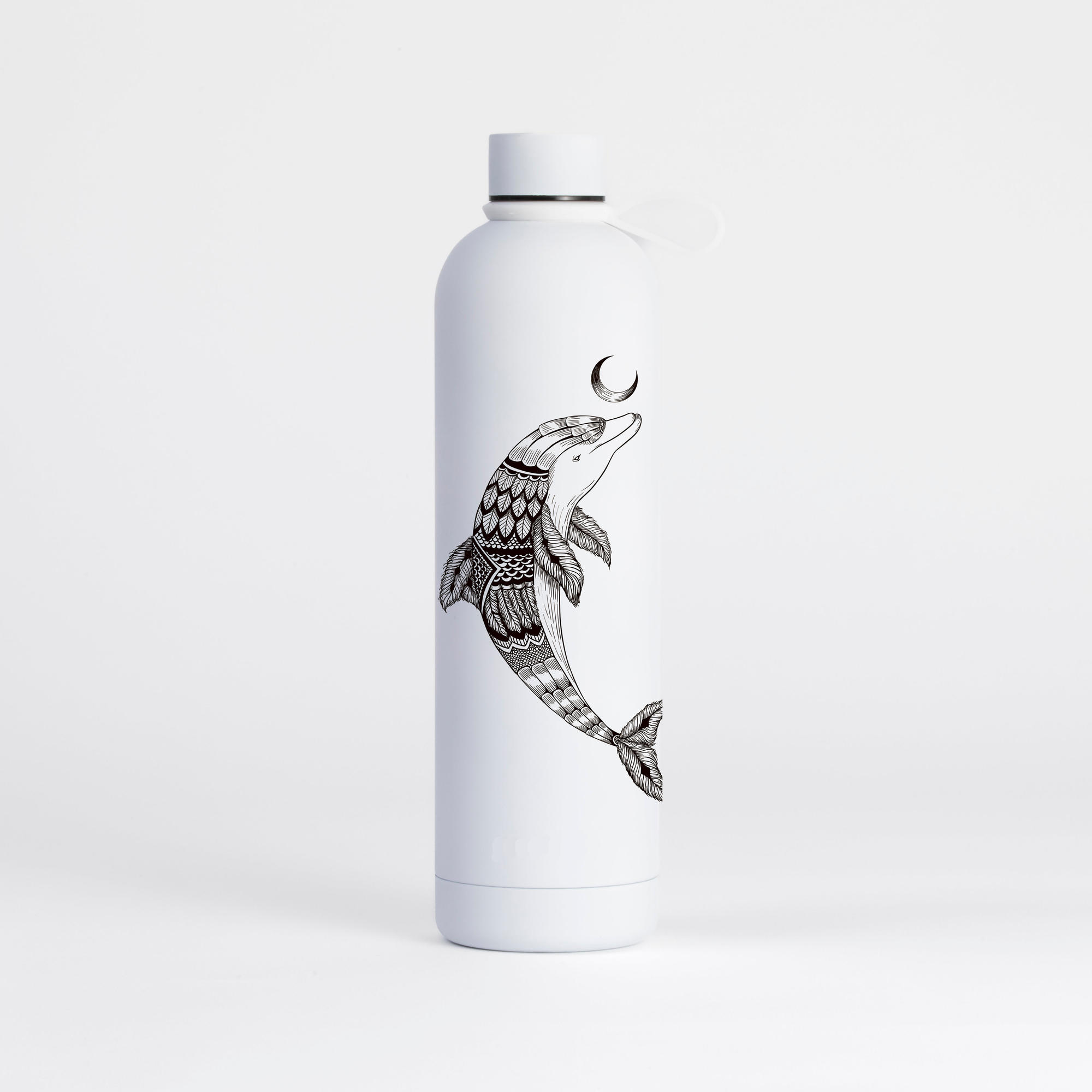 Proworks Pulse 1 Litre Water Bottle - Dolphin Aztec Pattern - Pure White