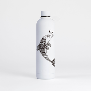 Proworks Pulse 1 Litre Water Bottle - Dolphin Aztec Pattern - Pure White