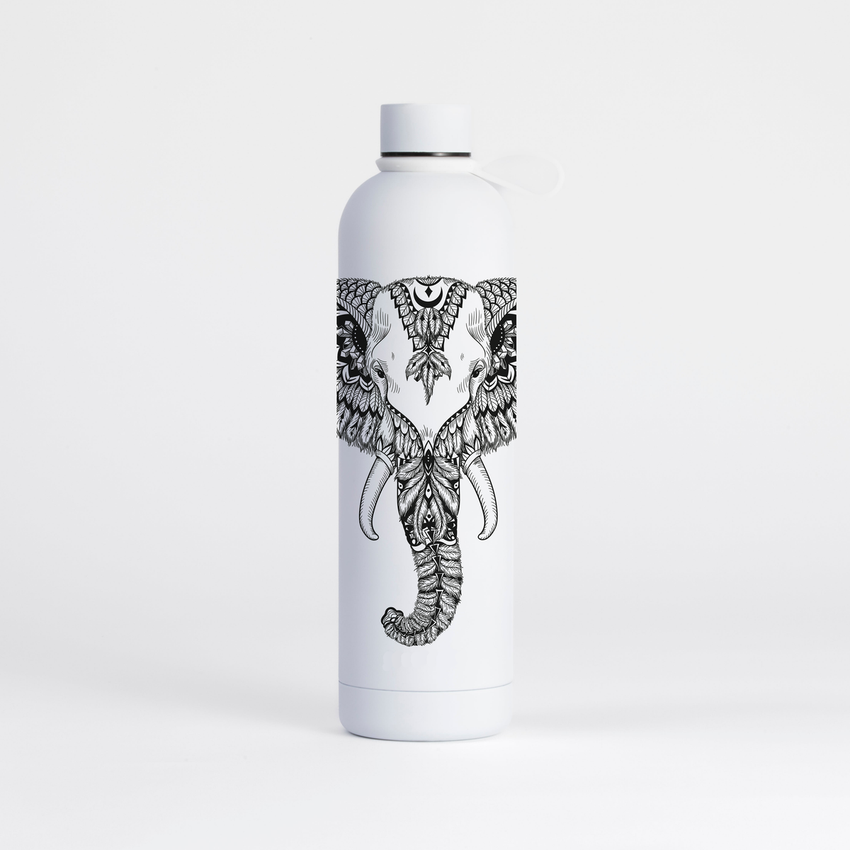 Proworks Pulse 1 Litre Water Bottle - Elephant Aztec Pattern - Pure White
