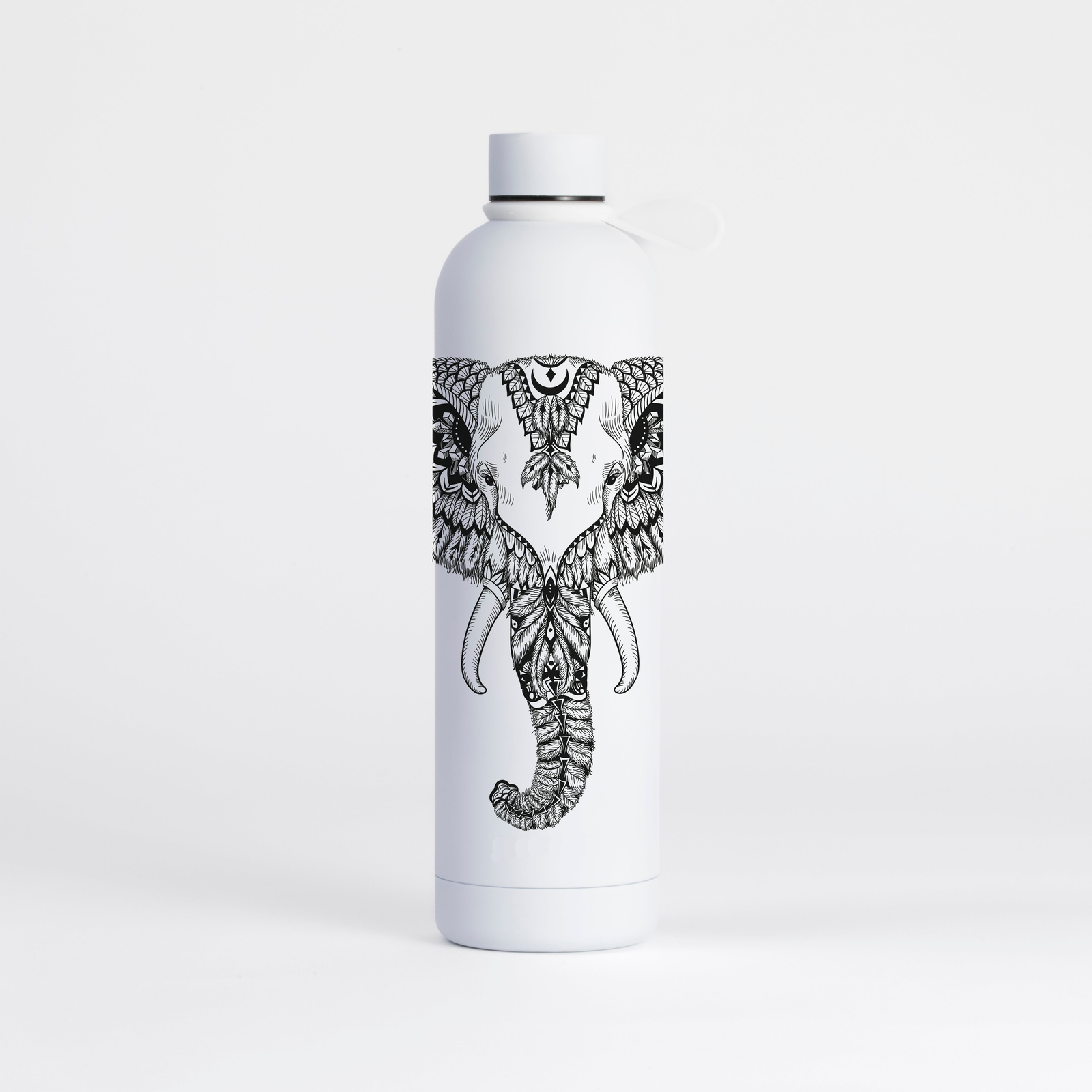 Proworks Pulse 1 Litre Water Bottle - Elephant Aztec Pattern - Pure White