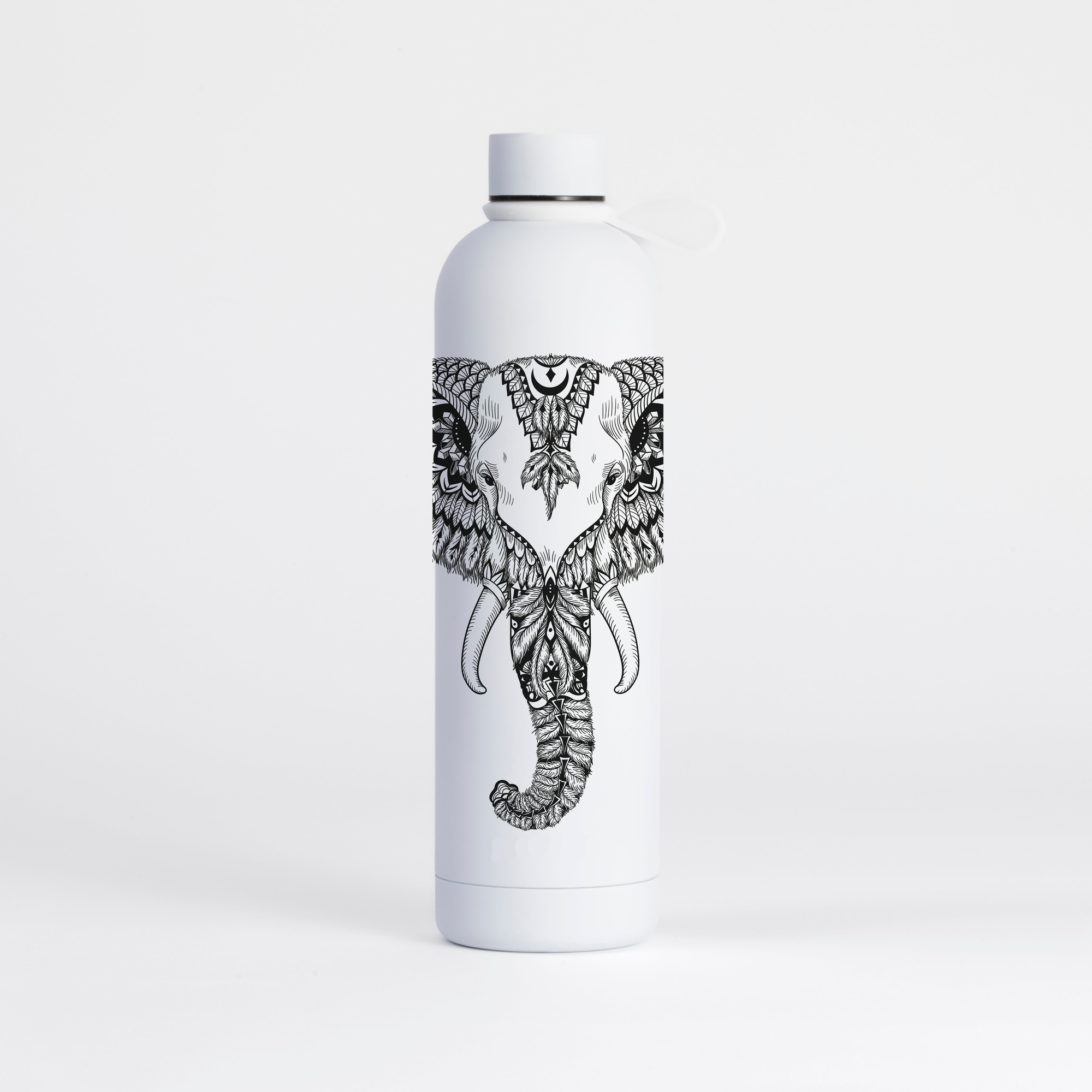 Proworks Pulse 1 Litre Water Bottle - Elephant Aztec Pattern - Pure White