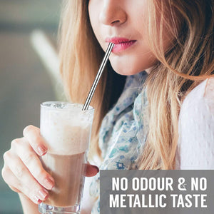 A Girl Drinking Coffee Through a Proworks Reusable Straw