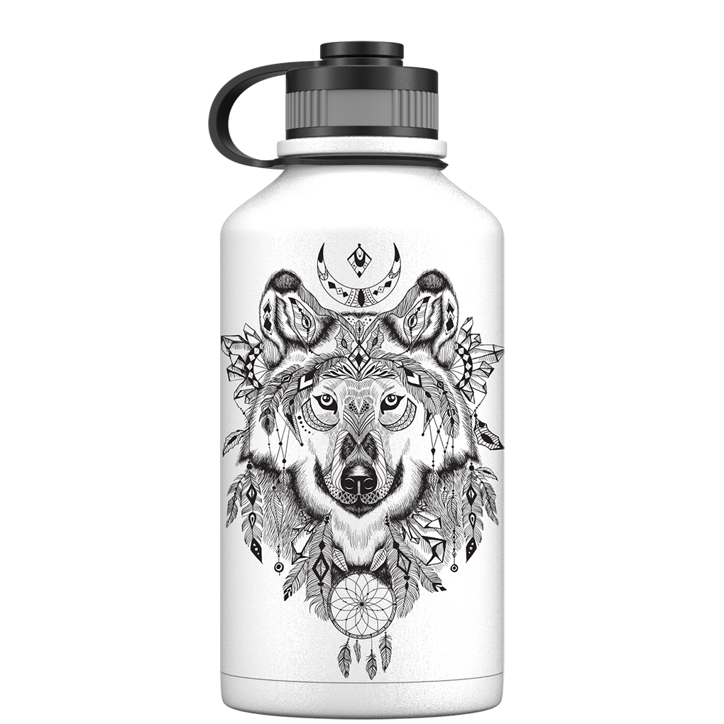 2 Litre Water Bottle - All White Wolf Aztec