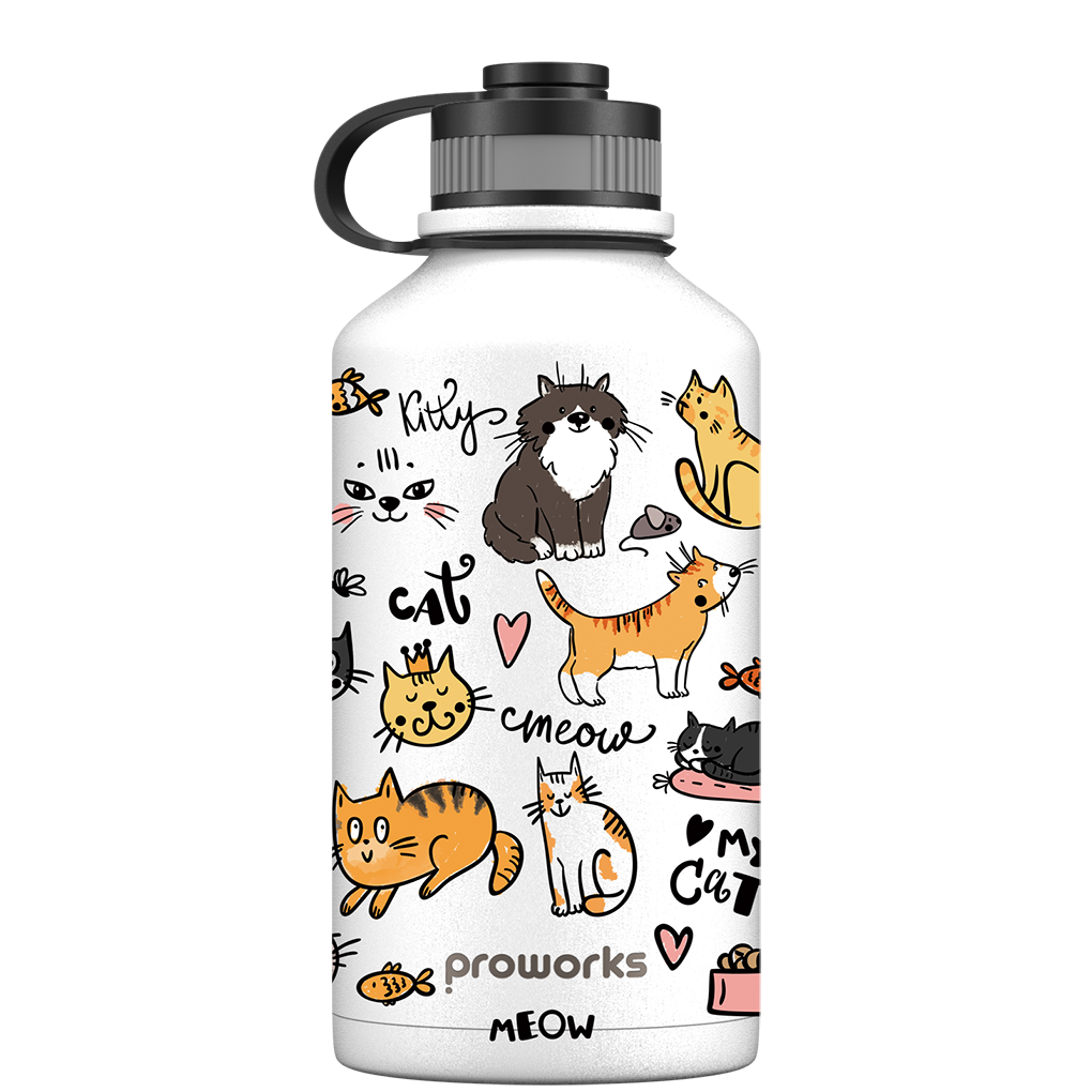 2 Litre Water Bottle - All White Cat Party