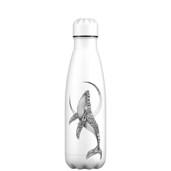 Slim Metal Water Bottle With Whimsical Whale Pattern, 20 Oz