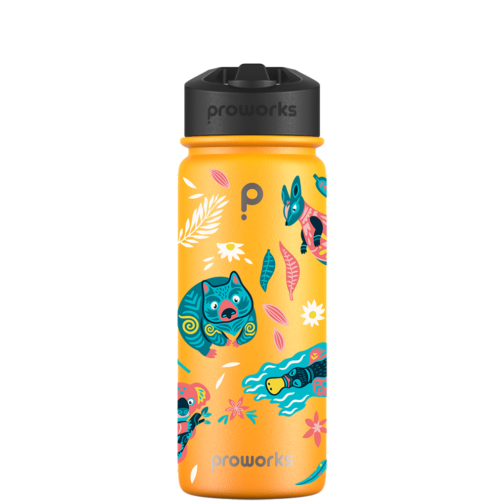 Botella de agua con pajita - Gen 2 Aussie Animals Pattern