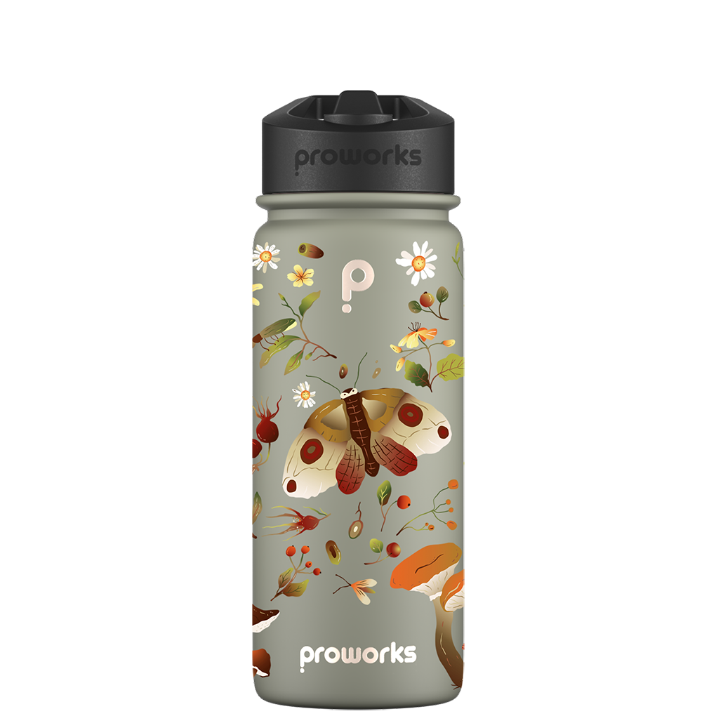 Wasserflasche mit Strohhalm – Herbstwaldmuster der 2. Generation