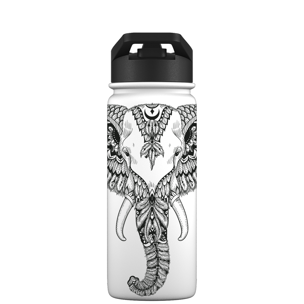 Wasserflasche mit Strohhalm – Elefanten-Aztekenmuster der 2. Generation