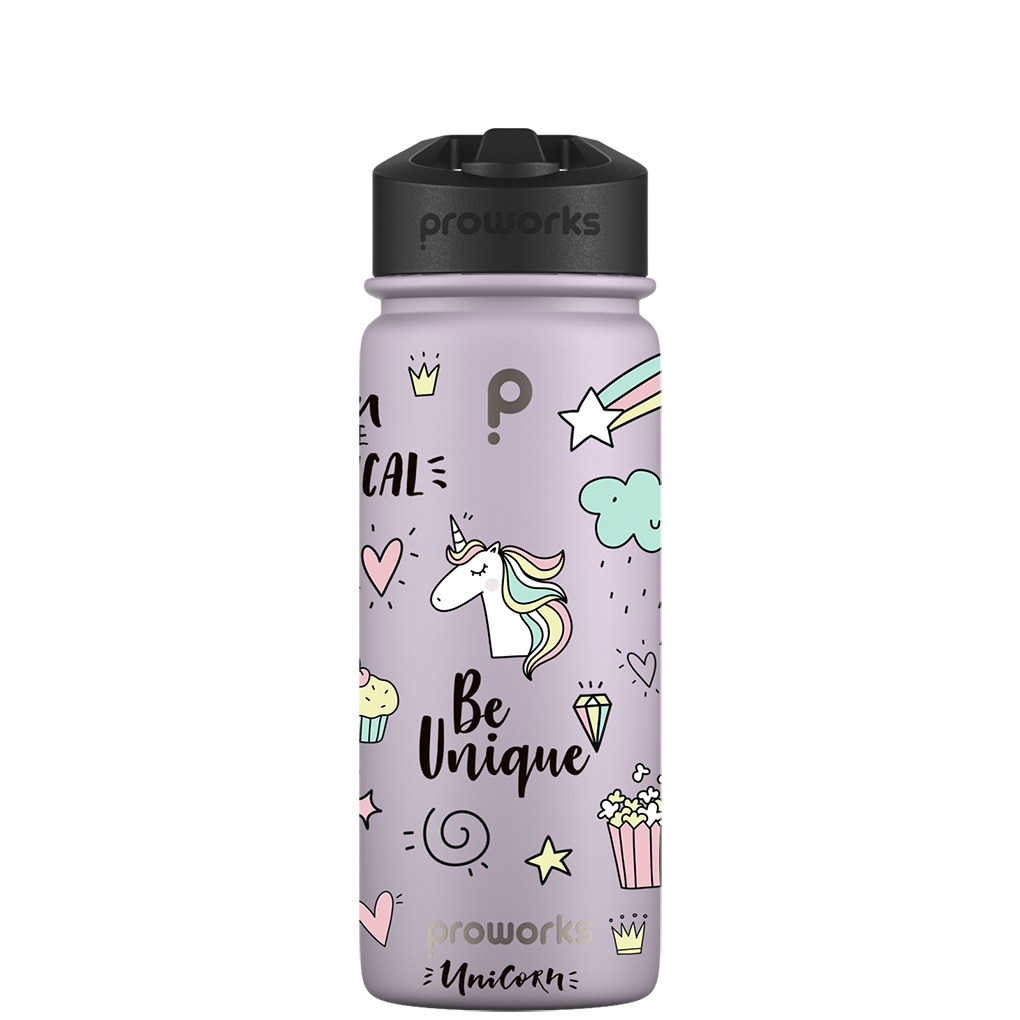 Water bottle with straw - Gen 2 Be Unique Unicorn Pattern