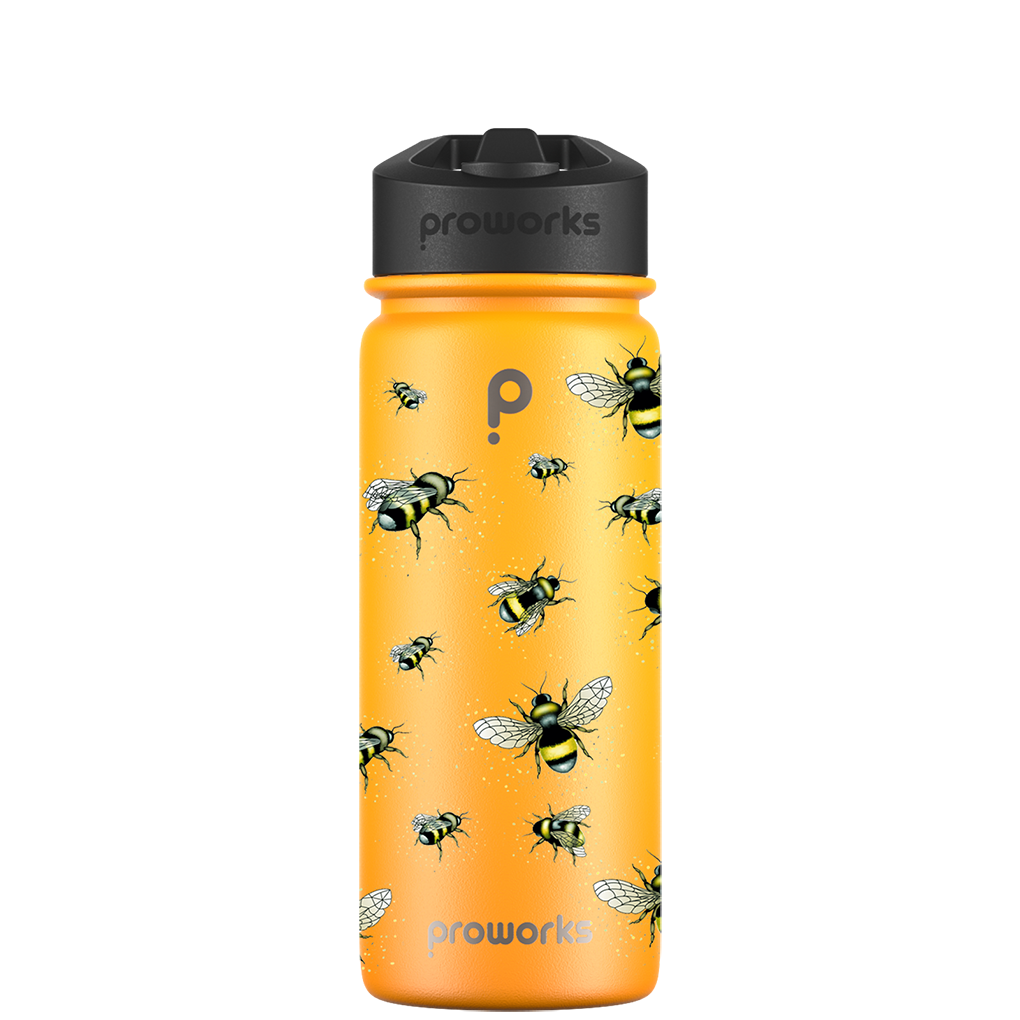 Water bottle with straw - Gen 2 Bee Pattern