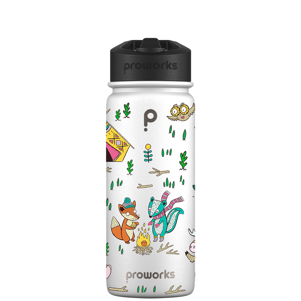 Botella de agua con pajita - Gen 2 Camping Animals Pattern - Proworks  Bottles