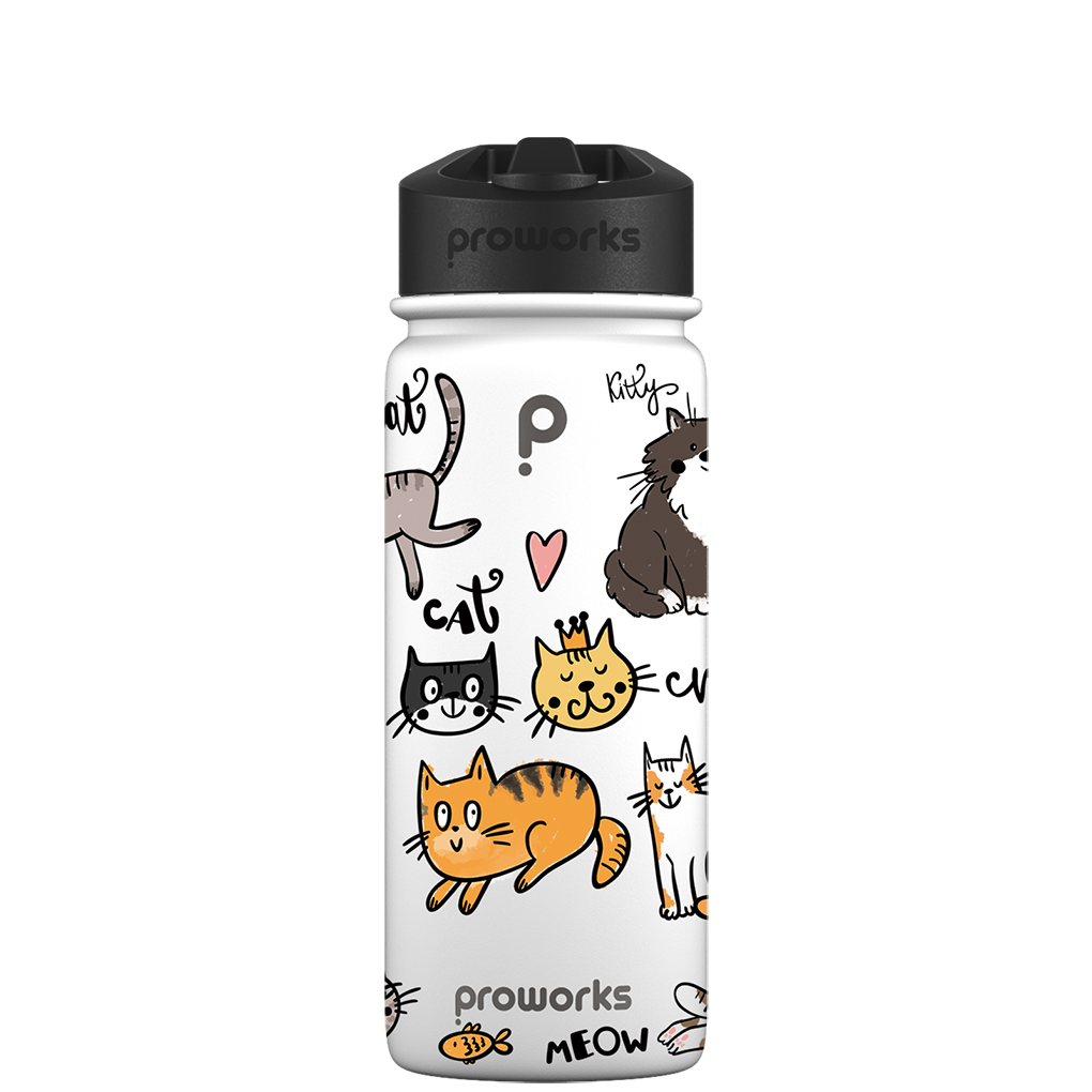 Wasserflasche mit Strohhalm – Gen 2 Cat Party Pattern