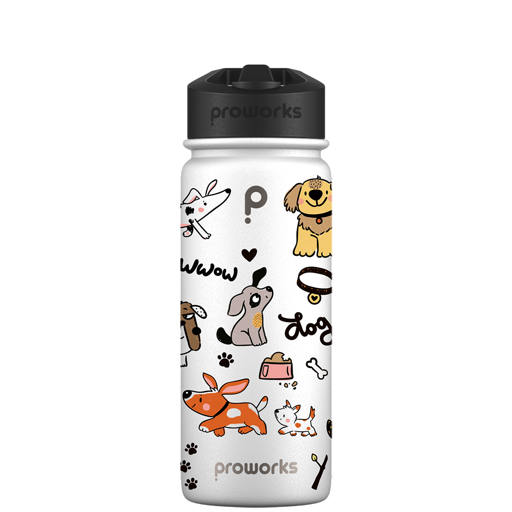 Water bottle with straw - Gen 2 Dog Party Pattern