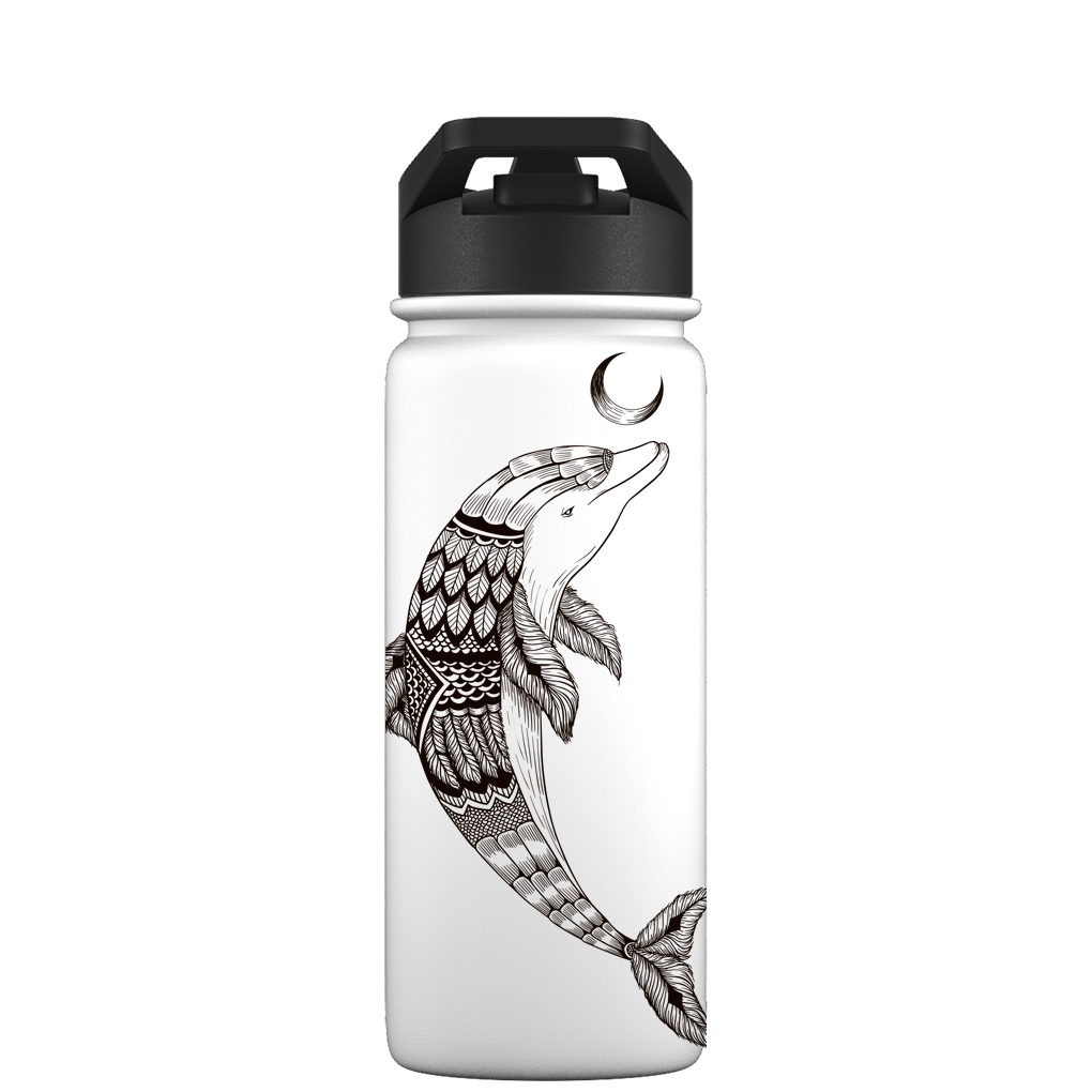 Bottiglia d'acqua con cannuccia - Modello azteco delfino Gen 2