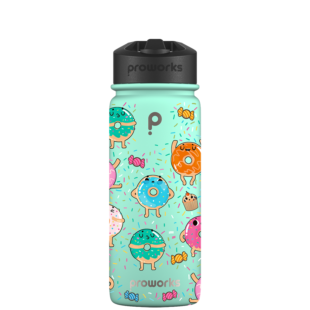 Botella de agua con pajita - Patrón Gen 2 Donut Sprinkles